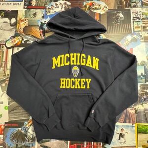 Champion Michigan Hockey Hoodie Mens Medium Navy Blue Collegiate Sweatshirt